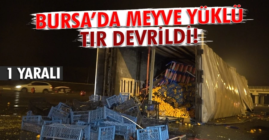Bursa’da meyve yüklü tır devrildi : 1 yaralı   