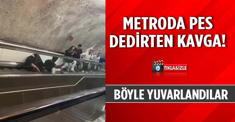 Metroda pes dedirten kavga: Yürüyen merdivenlerde yuvarlanarak kavga ettiler   