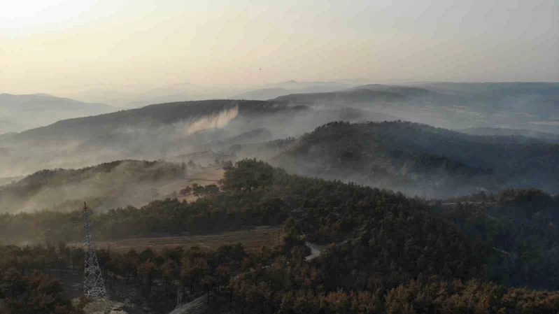 Çanakkale’de orman yangınının 3. gününde yanan alanlar böyle görüntülendi
