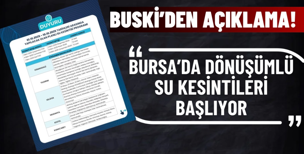 Bursa’da dönüşümlü su kesintileri başlıyor