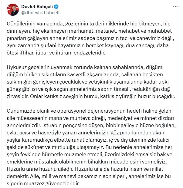 Bahçeli: Annelerimizin gözünden akan yaşlar kurumadıkça rahat olamayız