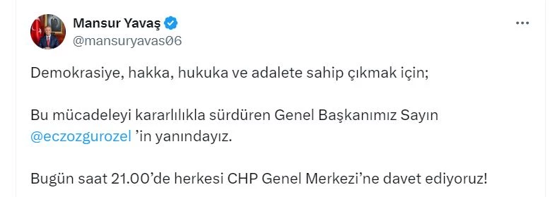 Mansur Yavaş: Saat 21.00