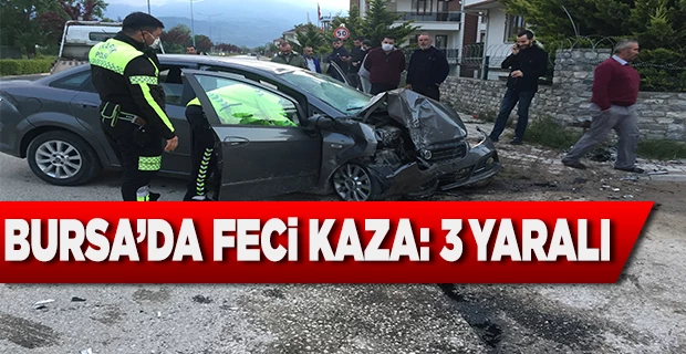 Bursa`da kontrolden çıkan otomobil duvara çarptı: 3 yaralı